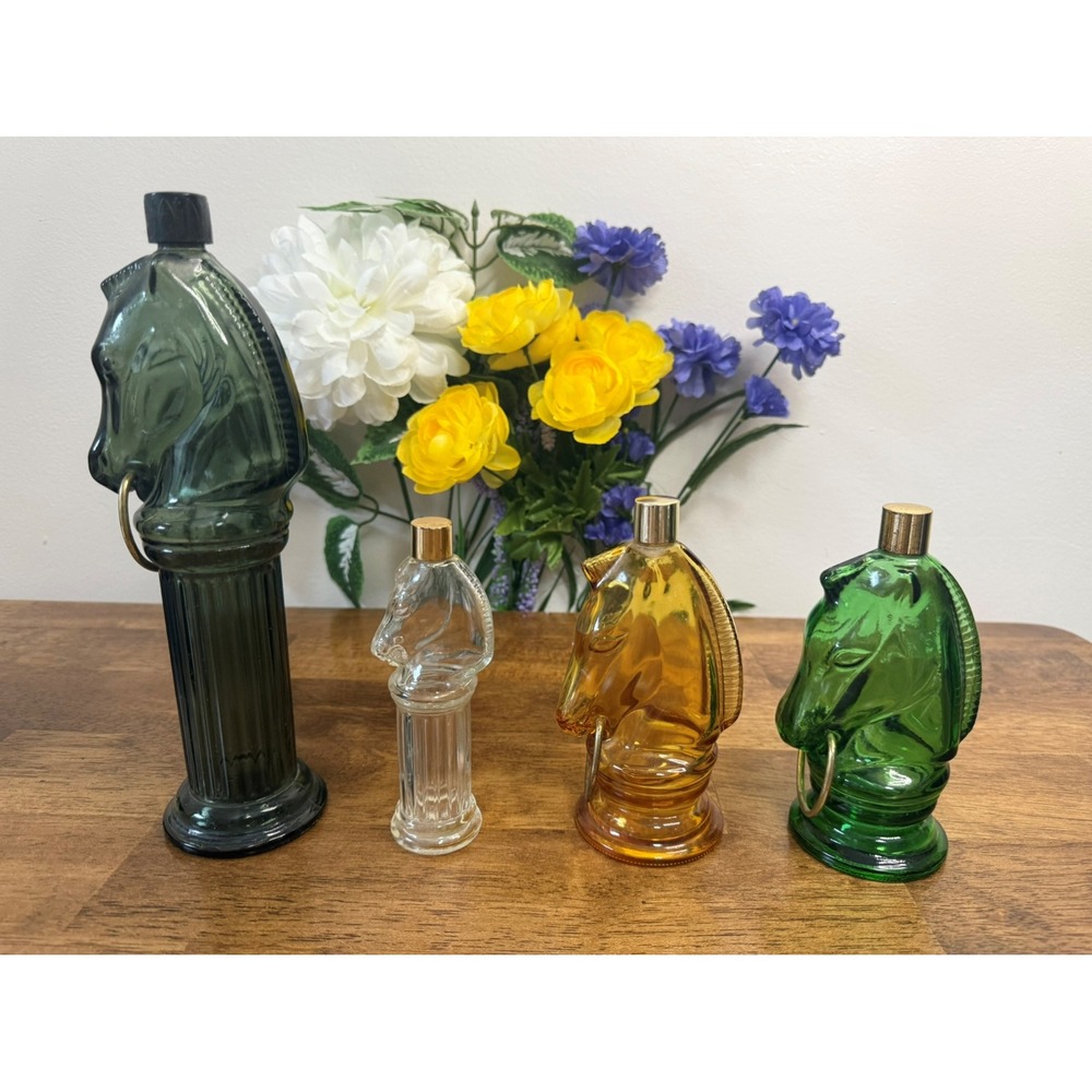 Avon Aftershave Bottles Vintage Glass Horse Head Chess Piece Decanters‎